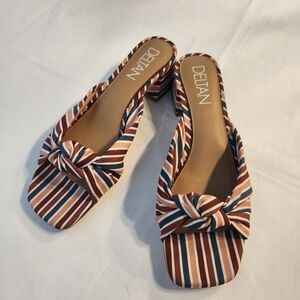 Deltan Women's Striped Boho Slip On Mules Sandal Block Heel Size 10